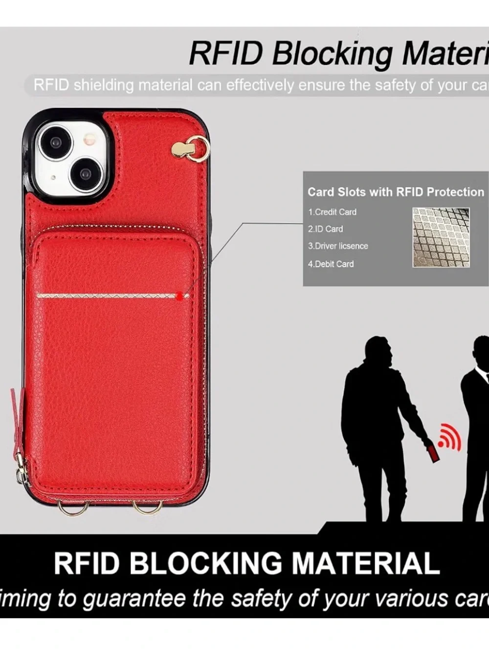 iPhone Red Zipper Wallet Phone Case with Removable Straps With FREE Clear Case